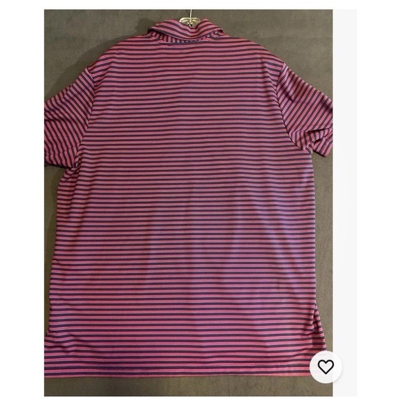 Adidas Men's Collared Short Sleeve Red Navy Striped Polo Shirt XXL - Picture 3 of 8